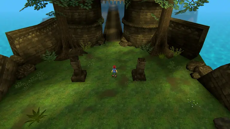 A Torebia adventurer facing the entrance to overgrown stone ruins